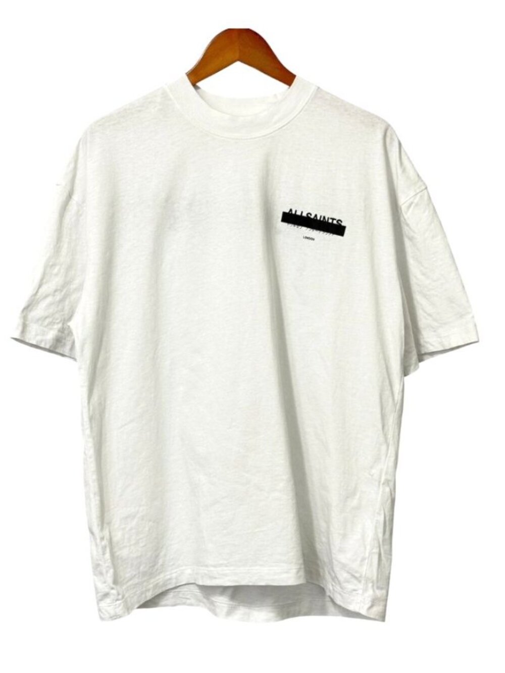 AllSaints Mens Redact T-Shirt White Black Embroidery Oversized Cotton Size M - Picture 2 of 9
